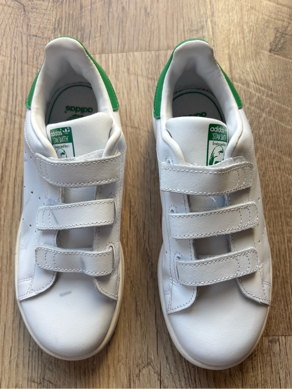 Adidas White & Green Velcro Sneakers Size 2